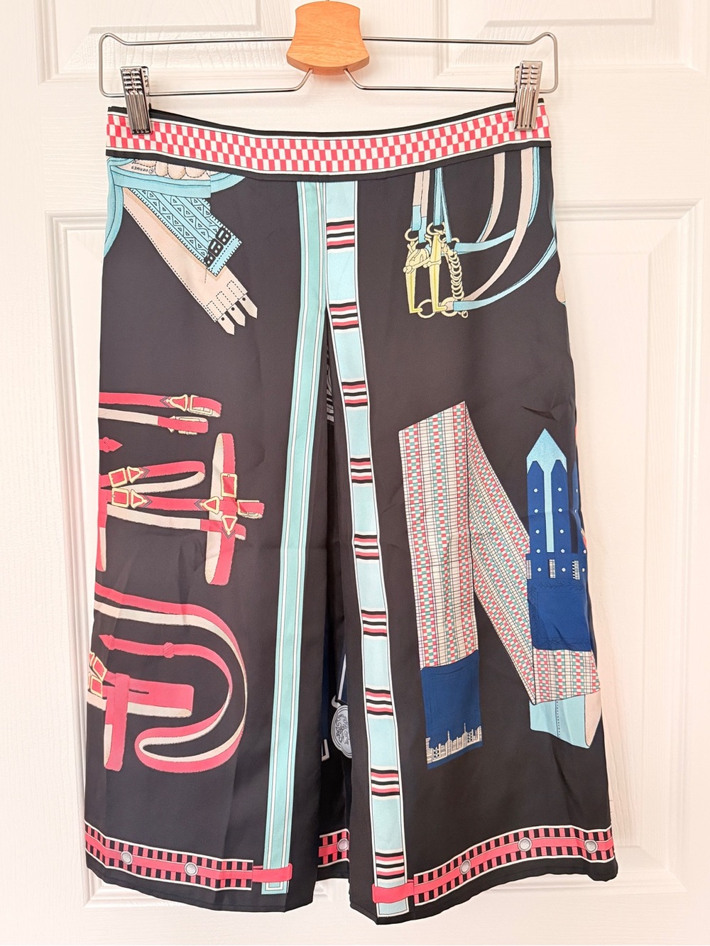 Hermes Silk Scarf Fragment in Turquoise, Black, Cream